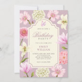 Invitation Anniversaire floral pourpre (Devant)