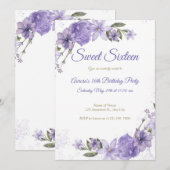 Invitation Anniversaire floral pourpre (Devant / Derrière)