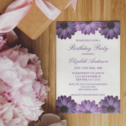 Invitation Anniversaire floral pourpre