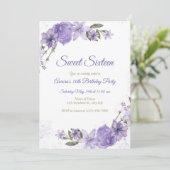 Invitation Anniversaire floral pourpre (Debout devant)