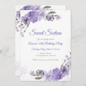 Invitation Anniversaire floral pourpre (Devant / Derrière)