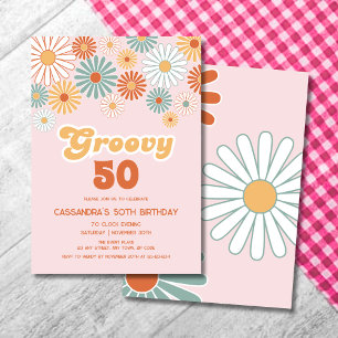 Invitation Anniversaire Floral Rétro Daisy Boho Groovy