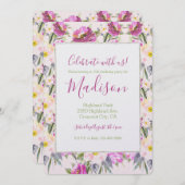 Invitation Anniversaire Floral Rose (Devant / Derrière)