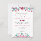 Invitation Anniversaire Floral rose Bohême Sparkly Aqua (Devant)