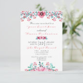 Invitation Anniversaire Floral rose Bohême Sparkly Aqua (Debout devant)