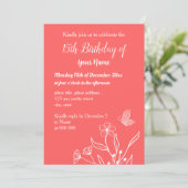 Invitation Anniversaire floral rose corail simple (Debout devant)