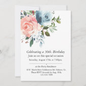 Invitation Anniversaire floral rose et bleu personnalisable (Devant)