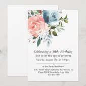Invitation Anniversaire floral rose et bleu personnalisable (Devant / Derrière)