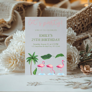 Invitation Anniversaire floral rose et vert