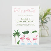 Invitation Anniversaire floral rose et vert (Debout devant)
