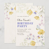 Invitation Anniversaire floral sauvage élégant (Devant / Derrière)