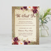 Invitation Anniversaire Floral Sparkle Gold Vow Renouvellemen (Debout devant)