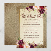 Invitation Anniversaire Floral Sparkle Gold Vow Renouvellemen (Devant / Derrière)
