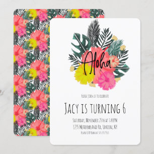 Invitation Anniversaire Floral Tropical Aloha Dessiné à la Ma