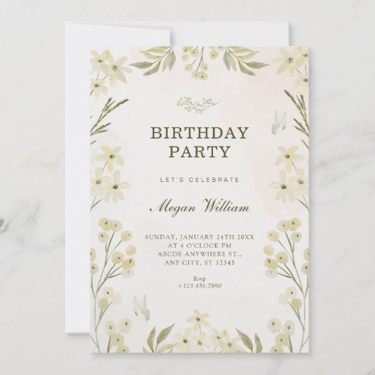 Invitation Anniversaire floral vert (Devant)