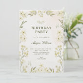 Invitation Anniversaire floral vert (Debout devant)