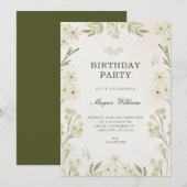 Invitation Anniversaire floral vert (Devant / Derrière)