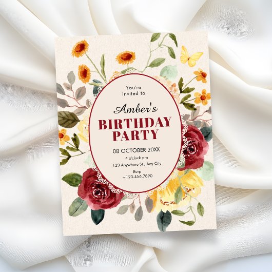 Invitation Anniversaire floral vintage