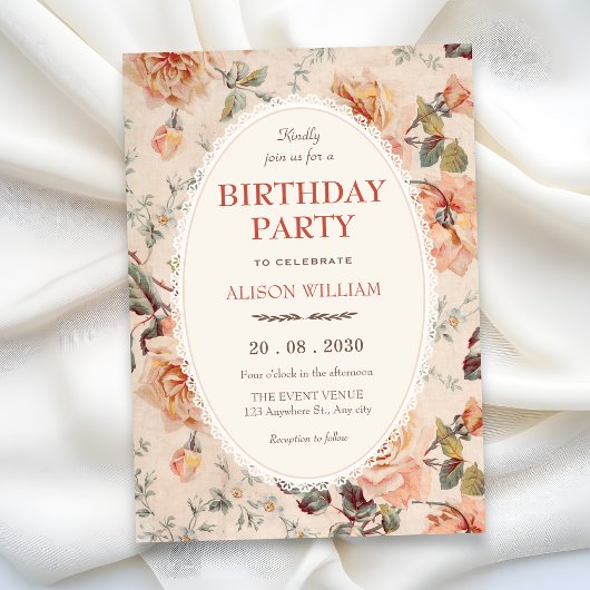 Invitation Anniversaire floral vintage