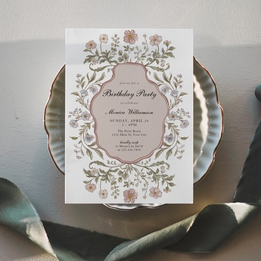 Invitation Anniversaire floral vintage