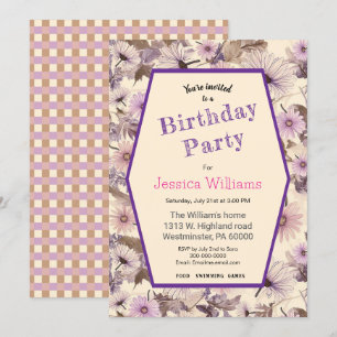 Invitation Anniversaire Floral vintage Rose Et Peach
