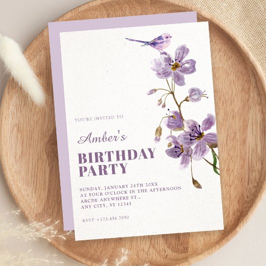 Invitation Anniversaire floral violet