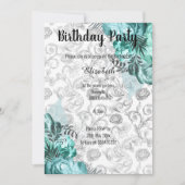 INVITATION ANNIVERSAIRE FLORALE BLANC NOIR AQUA (Devant)