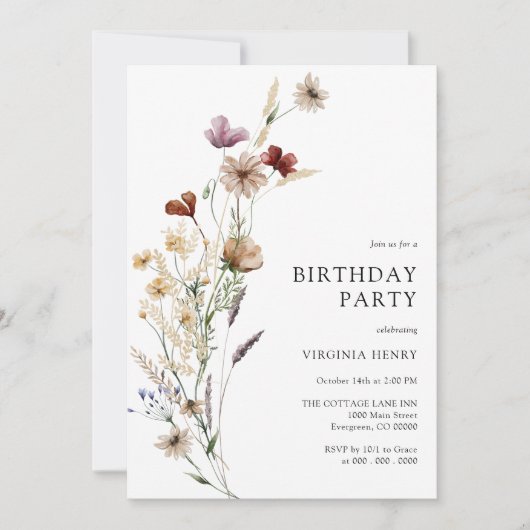 Invitation anniversaire florale boho (Devant)