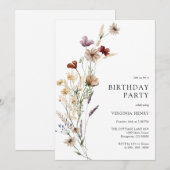 Invitation anniversaire florale boho (Devant / Derrière)
