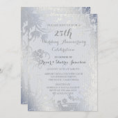 Invitation anniversaire florale éclat argenté (Devant / Derrière)