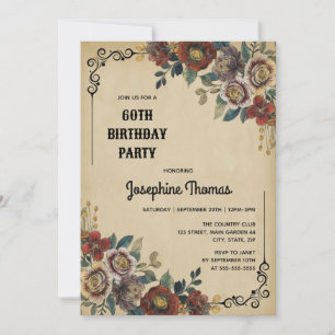 Invitation Anniversaire Florale Ornement Vintage