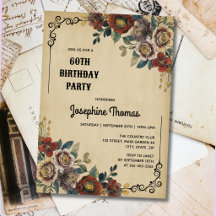 Invitation Anniversaire Florale Ornement Vintage
