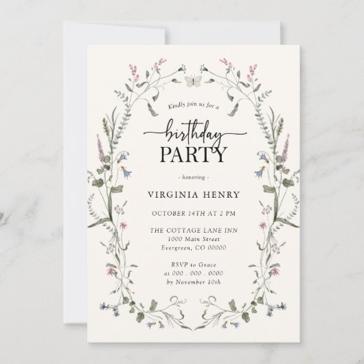 Invitation anniversaire florale pastel (Devant)