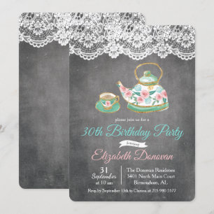 Invitation anniversaire florale Tea Party tout âge
