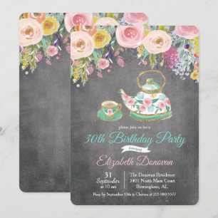 Invitation anniversaire florale Tea Party tout âge