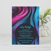 Invitation Anniversaire Fluid Art-Blue et rose-Abstrait (Debout devant)