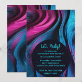 Invitation Anniversaire Fluid Art-Blue et rose-Abstrait (Devant / Derrière)