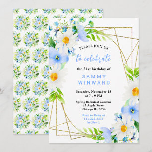 Invitation Anniversaire Forget-Me-Nots et Marguerites