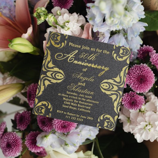 Invitation Anniversaire Formel De Luxe Classique En Or Et Noi