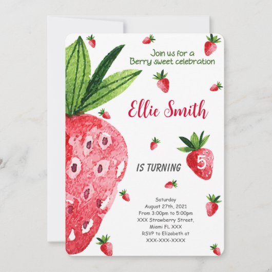 Invitation anniversaire fraise modifiable (Devant)