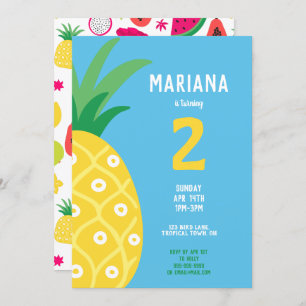 Invitation Anniversaire Fruit de l'ananas Tutti Frutti Bleu
