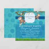 Invitation anniversaire fun photo singe bleu et ve (Devant / Derrière)