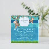 Invitation anniversaire fun photo singe bleu et ve (Debout devant)