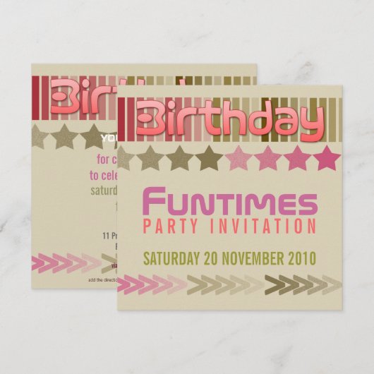 Invitation Anniversaire FunTimes (Devant / Derrière)