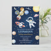 Invitation Anniversaire Fusée Astronaute Espace Planètes  (Debout devant)