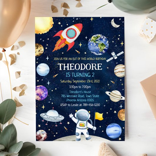 Invitation Anniversaire Fusée Astronaute Espace Planètes