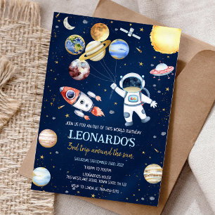 Invitation Anniversaire Fusée Astronaute Espace Planètes
