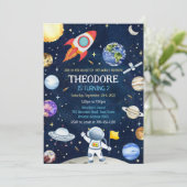 Invitation Anniversaire Fusée Astronaute Espace Planètes (Debout devant)