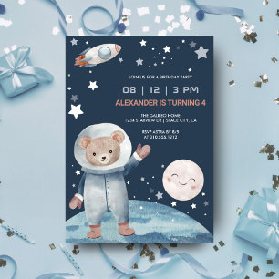 Invitation Anniversaire Fusée Spatiale Astronaute Ours