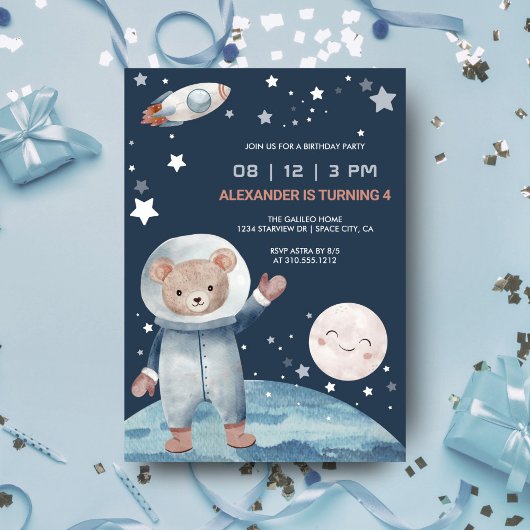 Invitation Anniversaire Fusée Spatiale Astronaute Ours